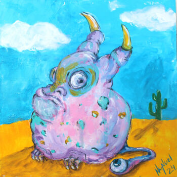 Malerei mit dem Titel "Pink Monster" von Nunuel, Original-Kunstwerk, Acryl