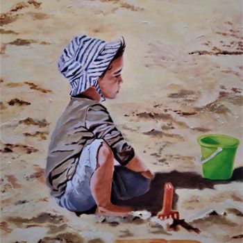 Malarstwo zatytułowany „Sur la plage” autorstwa Nunzia Alfano Bounakhla, Oryginalna praca, Olej