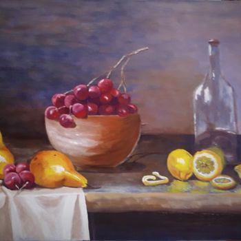 Painting titled "Les raisins" by Nunzia Alfano Bounakhla, Original Artwork, Oil