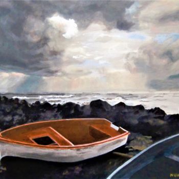 Peinture intitulée "Barque au couchant" par Nunzia Alfano Bounakhla, Œuvre d'art originale, Acrylique