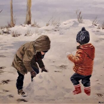 Painting titled "Le bonhomme de neige" by Nunzia Alfano Bounakhla, Original Artwork, Acrylic