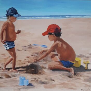 Pintura intitulada "Jeux de sable" por Nunzia Alfano Bounakhla, Obras de arte originais, Acrílico