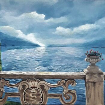 Картина под названием "Balcon sur lac" - Nunzia Alfano Bounakhla, Подлинное произведение искусства, Масло