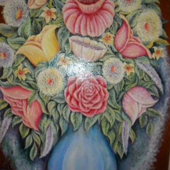 Ζωγραφική με τίτλο "Vas de fleurs" από Nurdin Tamughli, Αυθεντικά έργα τέχνης, Λάδι