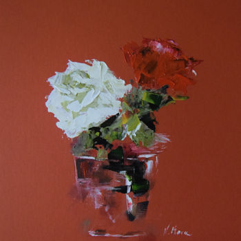 제목이 "Rosas"인 미술작품 Nuriamora로, 원작, 기름 목재 패널에 장착됨