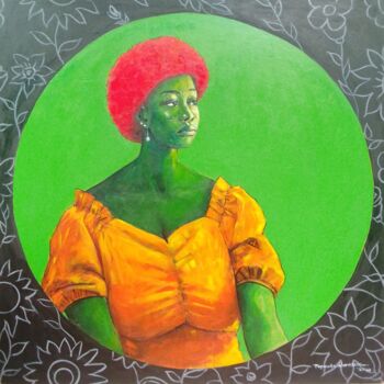 Painting titled ""within her thought…" by Nurudeen Popoola, Original Artwork, Acrylic Mounted on Wood Stretcher frame