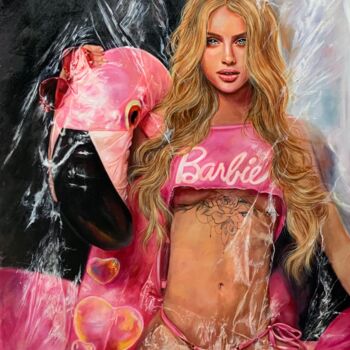 Painting titled "PLASTIC Barbie" by Nush Menna, Original Artwork, Oil