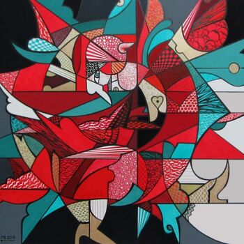 Painting titled "Bird" by Mehrnoush Esmaeili, Original Artwork, Gouache Mounted on Plexiglass