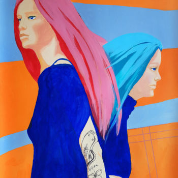 Malerei mit dem Titel "Girl with a tattoo" von Nutis Goboika, Original-Kunstwerk, Acryl