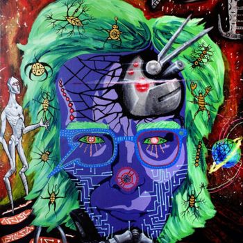 绘画 标题为“Isaac Asimov” 由Nyarlathotep, 原创艺术品, 丙烯 安装在纸板上