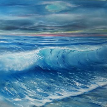Painting titled "Waves" by Nikolai Roshchin, Original Artwork, Oil Mounted on Wood Stretcher frame