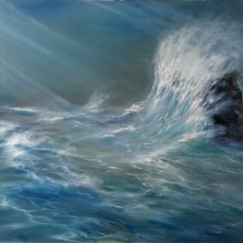 Painting titled "Прибой (Surf, swash…" by Nikolai Roshchin, Original Artwork, Oil Mounted on Wood Stretcher frame