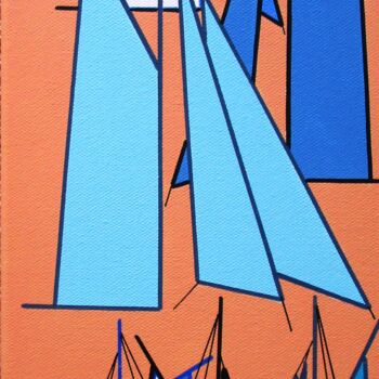 Painting titled "Voiles bleues rayées" by Nyls  Eliot, Original Artwork, Acrylic Mounted on Wood Stretcher frame