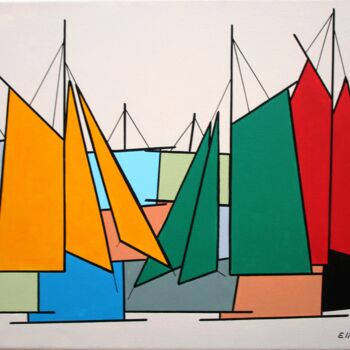 Painting titled "Voiles jaune et ver…" by Nyls  Eliot, Original Artwork, Acrylic Mounted on Wood Stretcher frame