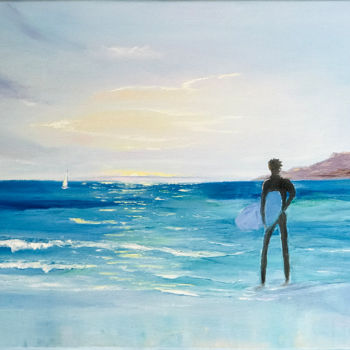 Painting titled "Surfer on Laguna Be…" by Olga Chernetsova, Original Artwork, Oil