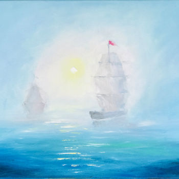 Malerei mit dem Titel "Sailboat Painting A…" von Olga Chernetsova, Original-Kunstwerk, Öl