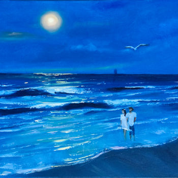 Malarstwo zatytułowany „Night Seascape Pain…” autorstwa Olga Chernetsova, Oryginalna praca, Olej