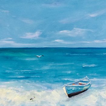 Pintura titulada "Sunny Boat Painting…" por Olga Chernetsova, Obra de arte original, Oleo