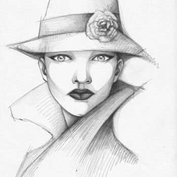 Drawing titled "Agente segreto" by O-Hido Sonia Art, Original Artwork, Ballpoint pen