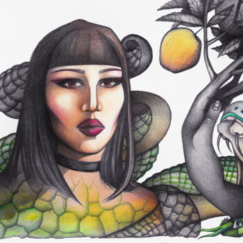 Disegno intitolato "Eva" da O-Hido Sonia Art, Opera d'arte originale, Matite colorate
