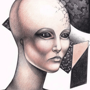 Disegno intitolato "Little alien" da O-Hido Sonia Art, Opera d'arte originale, Matite colorate
