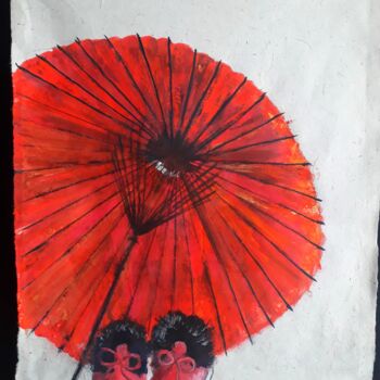 "l'ombrelle rouge" başlıklı Tablo Odile Jacenko tarafından, Orijinal sanat, Guaş boya Ahşap panel üzerine monte edilmiş