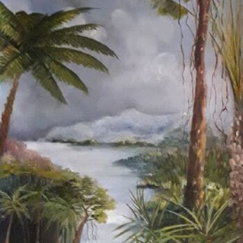 Pintura intitulada "Paysage tropical" por Odile Jacenko, Obras de arte originais, Óleo