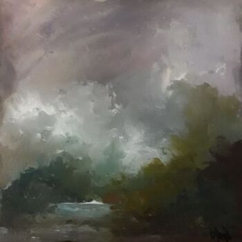 Painting titled "Paysage 1" by Odile Jacenko, Original Artwork, Oil Mounted on Wood Panel