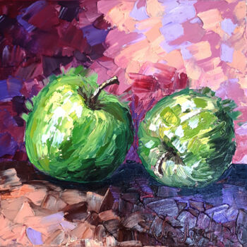 Painting titled "Green Apples" by O. Motik, Original Artwork, Oil
