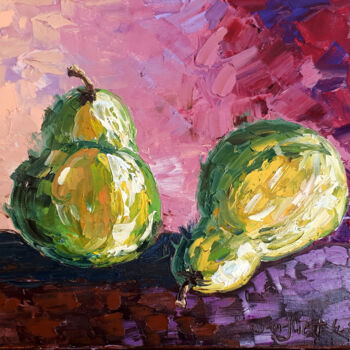 Malerei mit dem Titel "Green Pears" von O. Motik, Original-Kunstwerk, Öl
