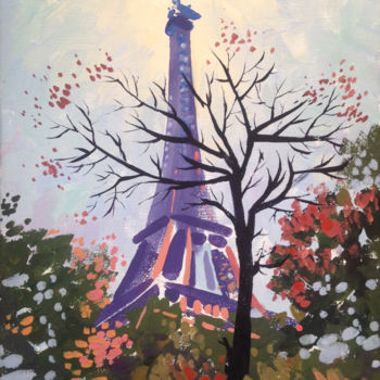 Painting titled "Paris, autumn, morn…" by Olga Sto, Original Artwork, Tempera Mounted on Wood Stretcher frame
