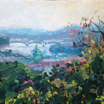 Картина под названием "Prague, view from t…" - Olga Sto, Подлинное произведение искусства, Масло Установлен на Деревянная ра…