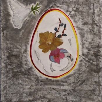 Painting titled "Easter Tribute to 2…" by Outarow Chhuong, Original Artwork, Oil Mounted on Wood Stretcher frame