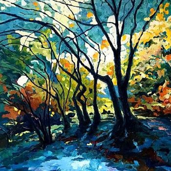 Картина под названием "Мокрые деревья" - Evgeny Yastrebov, Подлинное произведение искусства, Масло