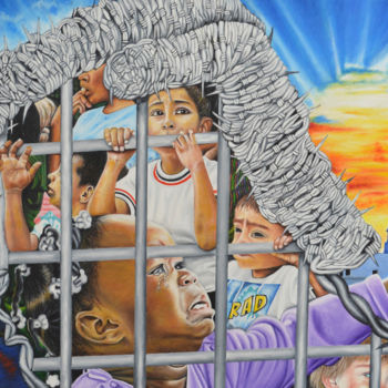 Malerei mit dem Titel "Trump's Cage" von O Yemi Tubi, Original-Kunstwerk, Öl