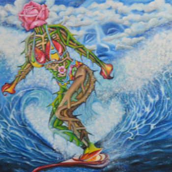 Painting titled "Riding the Waves" by O Yemi Tubi, Original Artwork, Oil