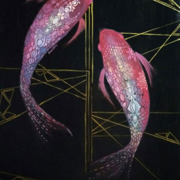 Painting titled "Fish" by Olga, Original Artwork, Oil