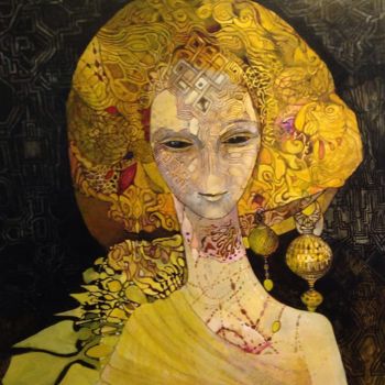 Pintura intitulada "Goddess Yellow Tara" por Olga, Obras de arte originais, Óleo