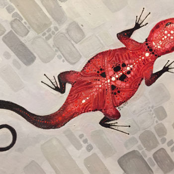 Malerei mit dem Titel "Red Lizard" von Olga, Original-Kunstwerk, Öl