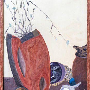 Schilderij getiteld "Still life with cla…" door Oana-Maria Paul, Origineel Kunstwerk, Olie Gemonteerd op Frame voor houten b…