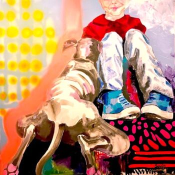 Painting titled "Boy" by Oana Savin, Original Artwork, Acrylic Mounted on Wood Stretcher frame