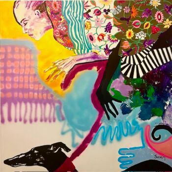 Картина под названием "Flying Me" - Oana Savin, Подлинное произведение искусства, Акрил Установлен на Деревянная рама для но…