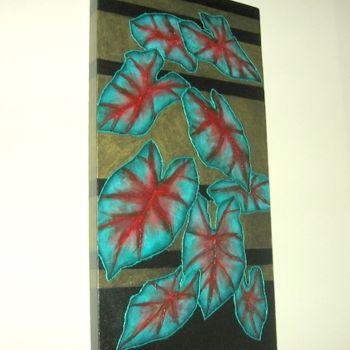 Painting titled "Caladium Leaves" by Oana Cretu, Original Artwork