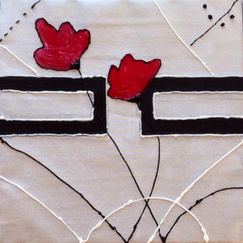 Painting titled "Coquelicots 3 volets" by Oap, Original Artwork, Acrylic