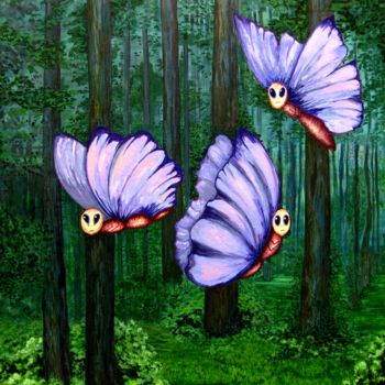 Картина под названием "Mysterious Forest" - Olga Dokuchaeva, Подлинное произведение искусства, Акварель Установлен на картон