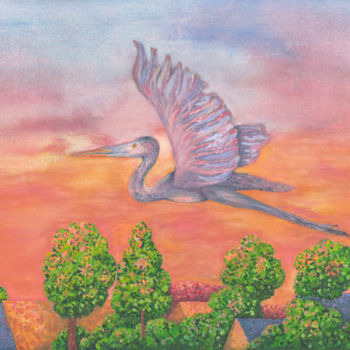 Malerei mit dem Titel "The flight of a gra…" von Olga Dokuchaeva, Original-Kunstwerk, Aquarell Auf Karton montiert