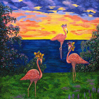 Картина под названием "Migratory birds" - Olga Dokuchaeva, Подлинное произведение искусства, Акварель Установлен на Деревянн…