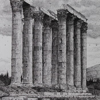 Desenho intitulada "The Temple of Zeus…" por Spartak Chernyshov, Obras de arte originais, Tinta