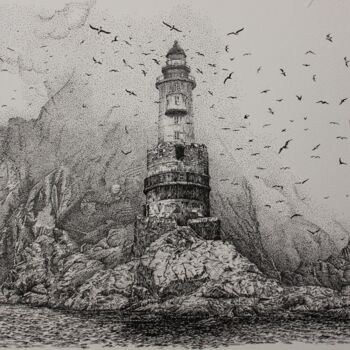 Drawing titled "The Aniva Lighthouse" by Spartak Chernyshov, Original Artwork, Ink