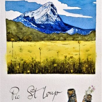 Painting titled "Le Pic St Loup - Mo…" by Paola Grendene, Original Artwork, Watercolor Mounted on Other rigid panel